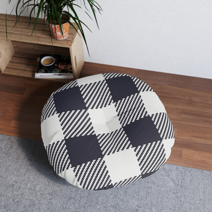 Checkered Tufted Floor Pillow, Round