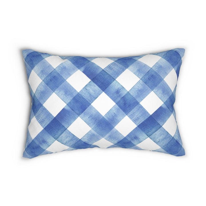 Blue Gingham Spun Polyester Lumbar Pillow