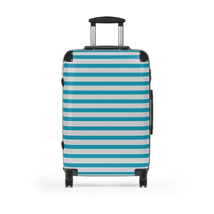 Teal and Grey Striped Suitcase