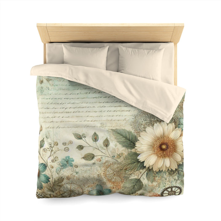 Vintage Flowers And Gears Microfiber Duvet Cover