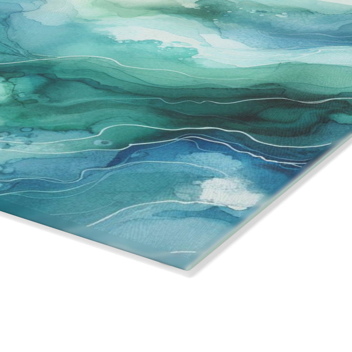 Teal Watercolor,  Glass Cutting Board