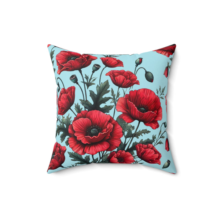 Red Poppies Faux Suede Square Pillow