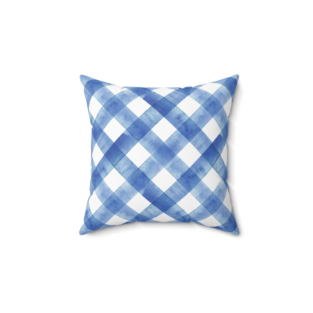 Blue Gingham Faux Suede Square Pillow