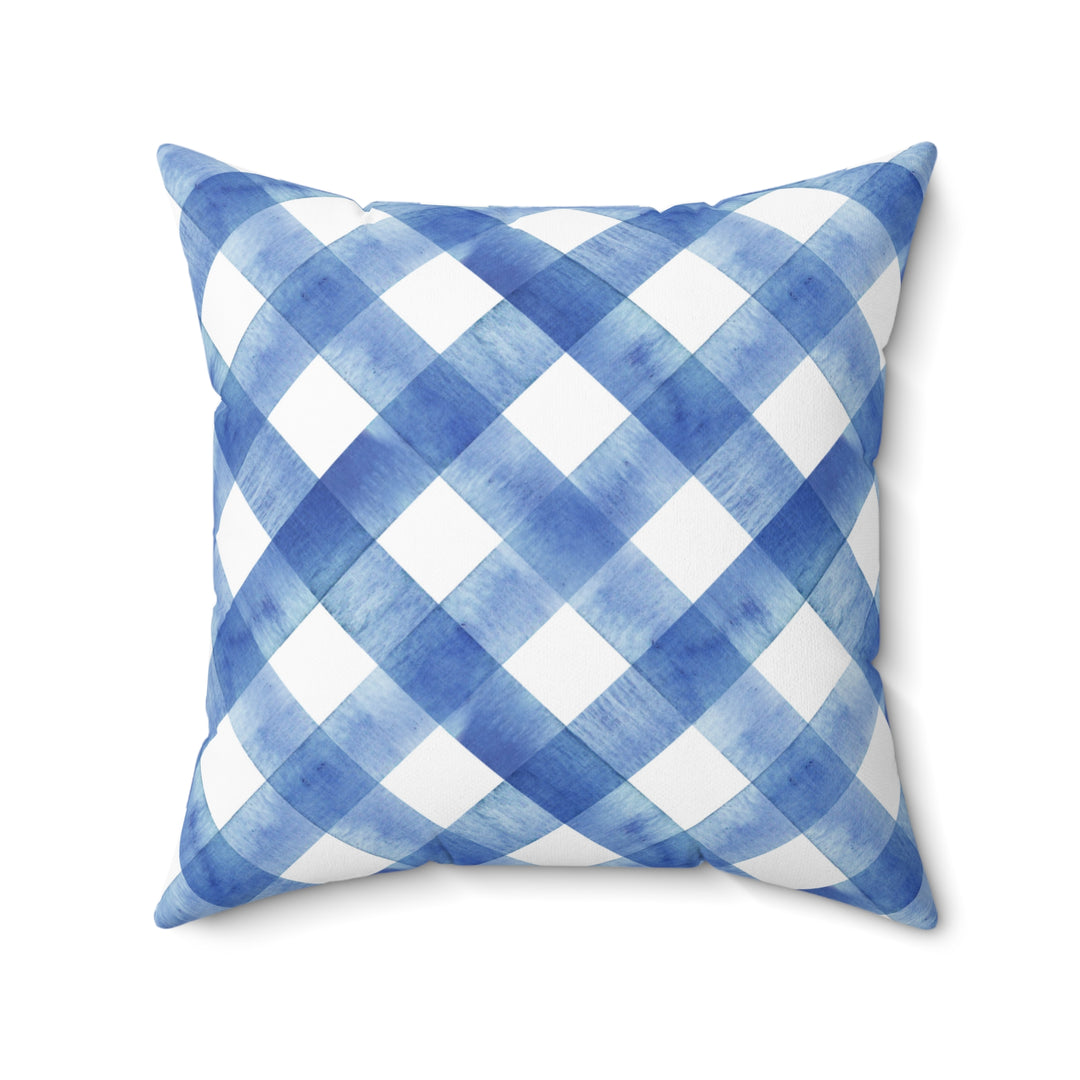 Blue Gingham Faux Suede Square Pillow