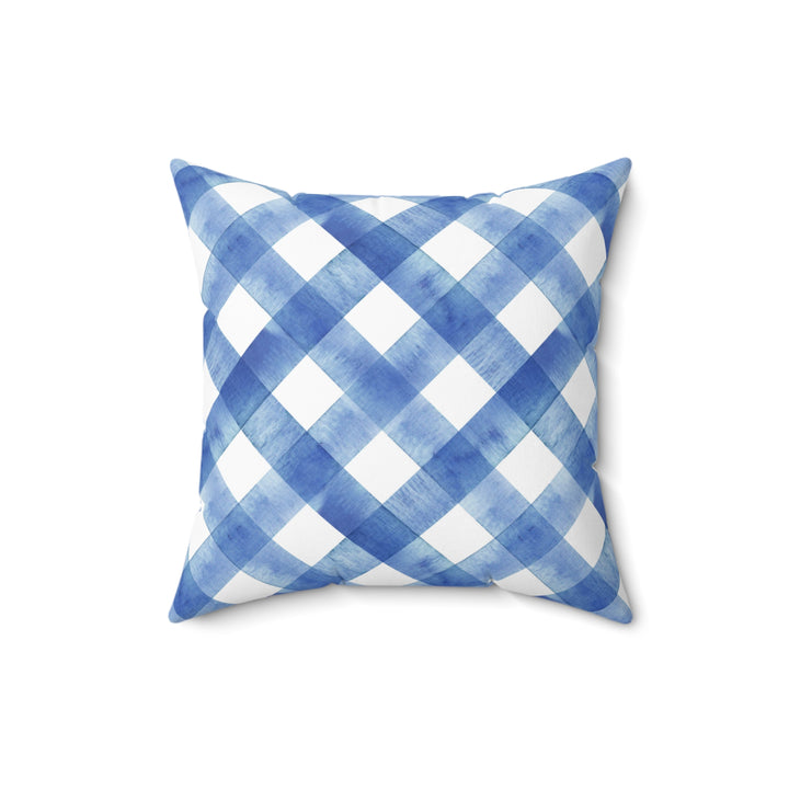 Blue Gingham Faux Suede Square Pillow