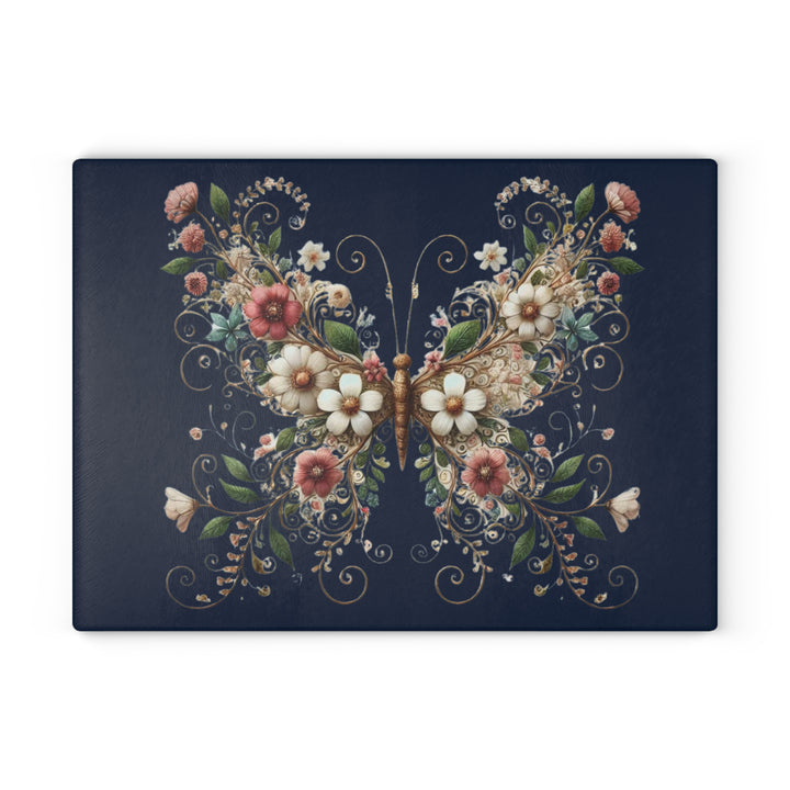 Flowered Butterfly Glass Cutting Board