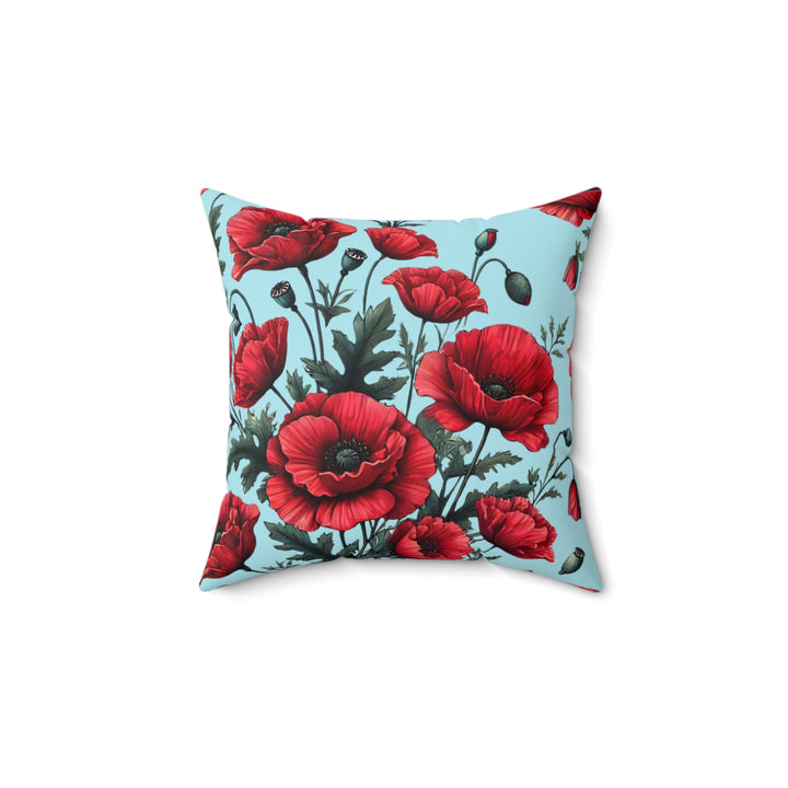 Red Poppies Faux Suede Square Pillow