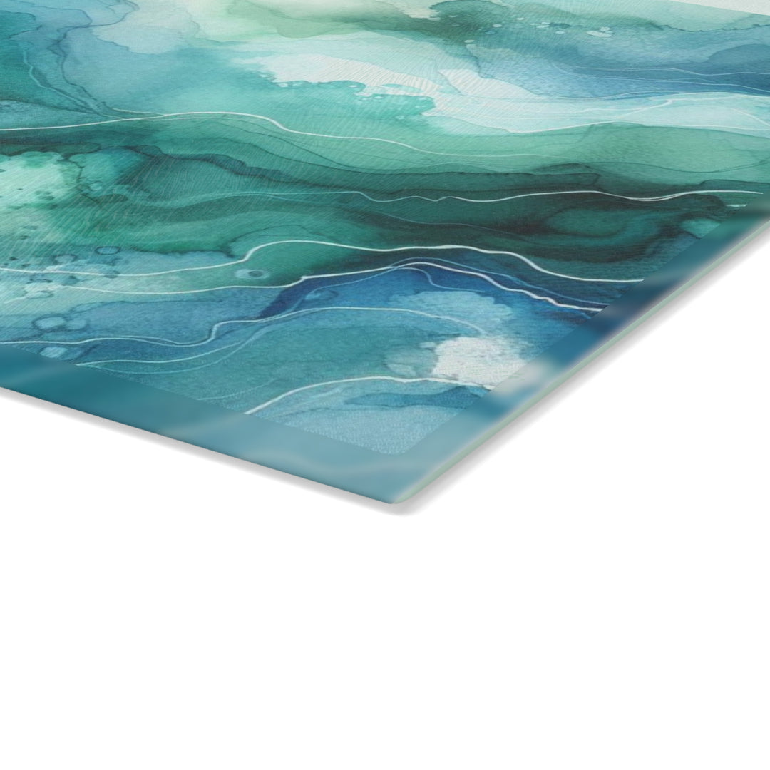 Teal Watercolor,  Glass Cutting Board