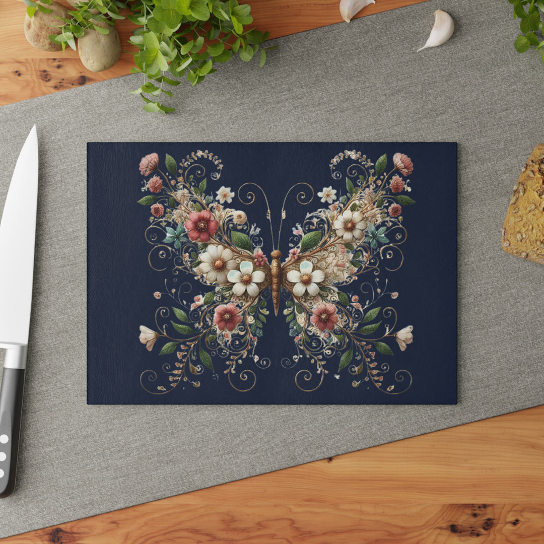 Flowered Butterfly Glass Cutting Board