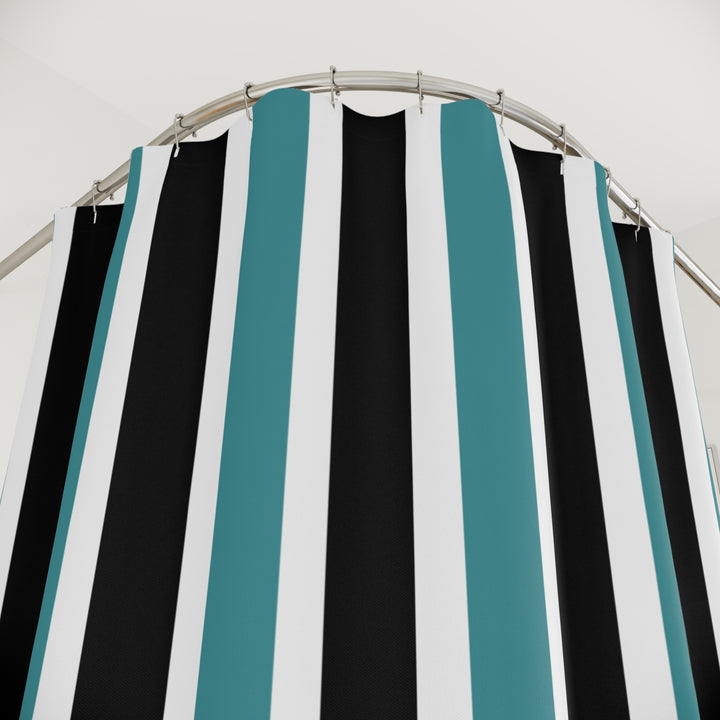 Vertical Blue and Black Lined Shower Curtain