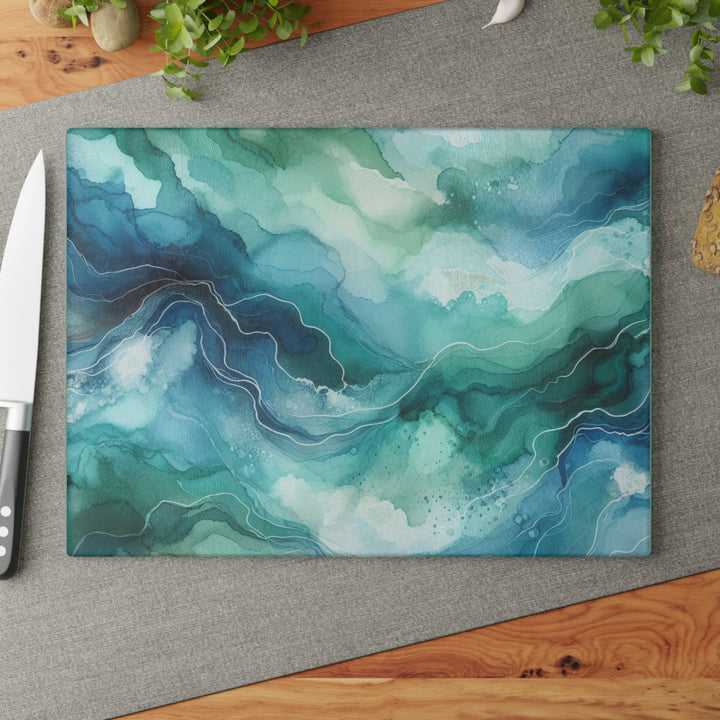 Teal Watercolor,  Glass Cutting Board