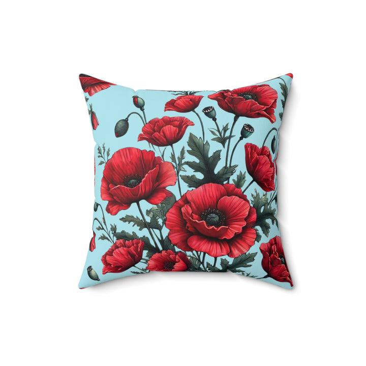 Red Poppies Faux Suede Square Pillow