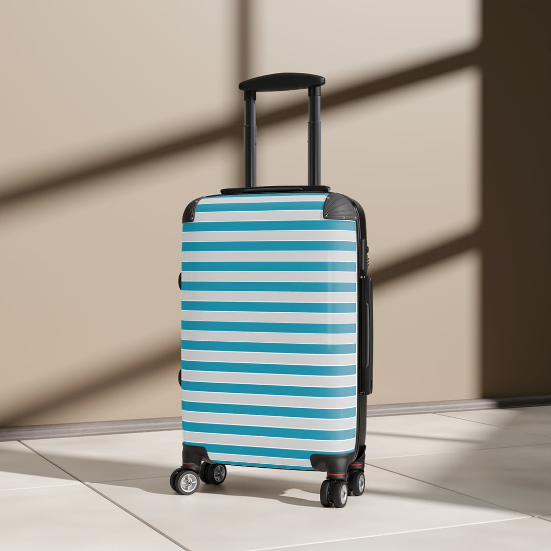 Teal and Grey Striped Suitcase