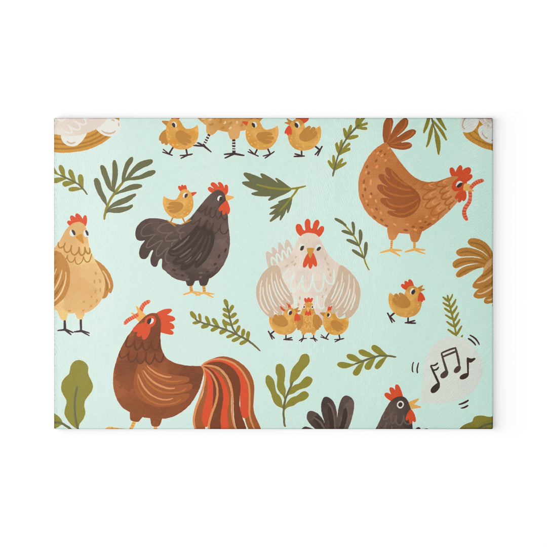 Chicken and Rooster Glass Cutting Board