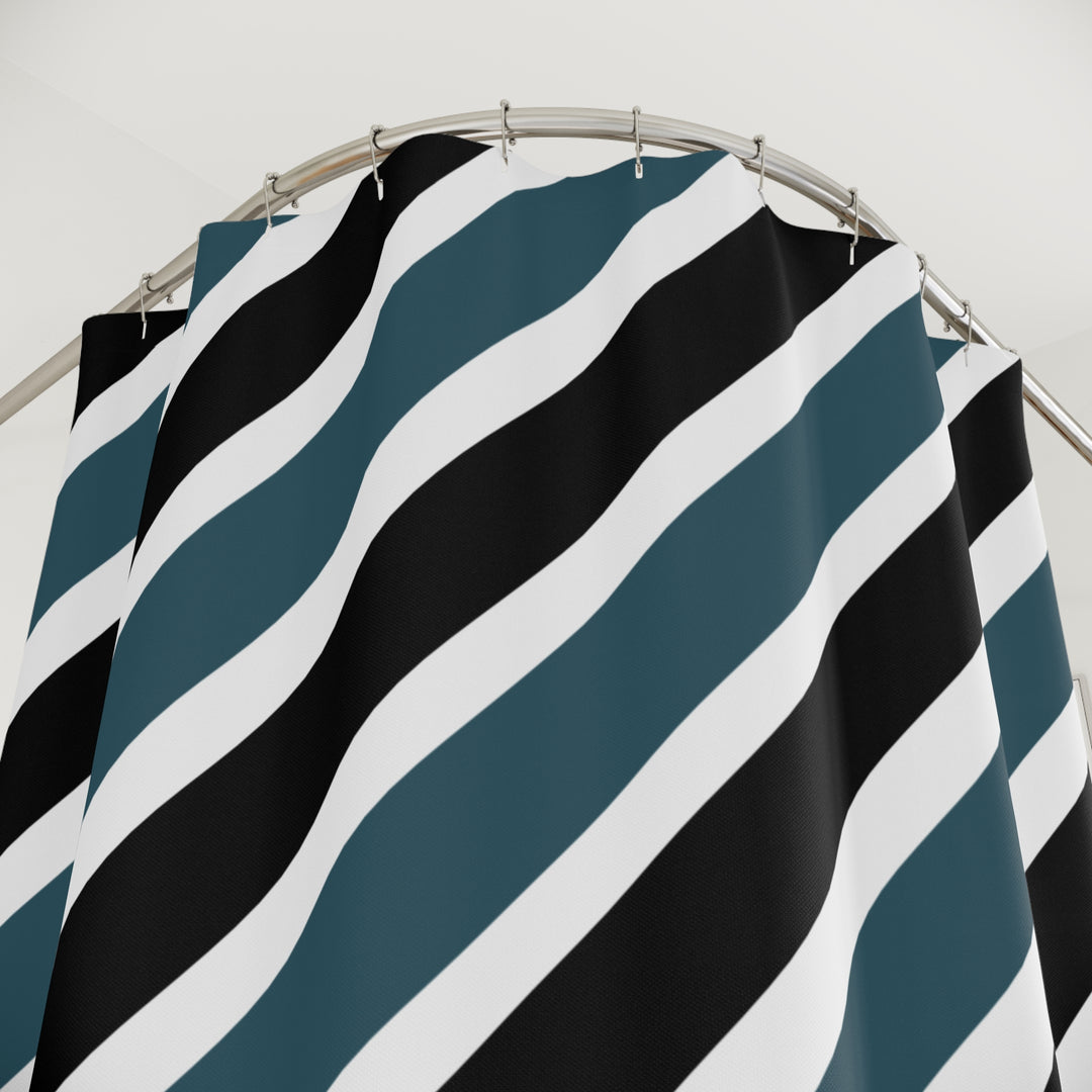 Blue and Black Lined Shower Curtain