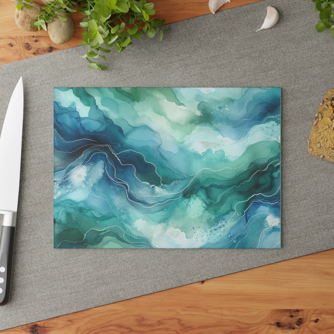 Teal Watercolor,  Glass Cutting Board