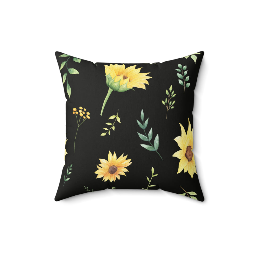 Midnight Sunflower Faux Suede Square Pillow