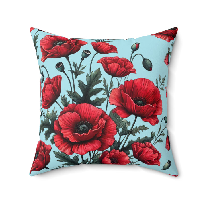 Red Poppies Faux Suede Square Pillow