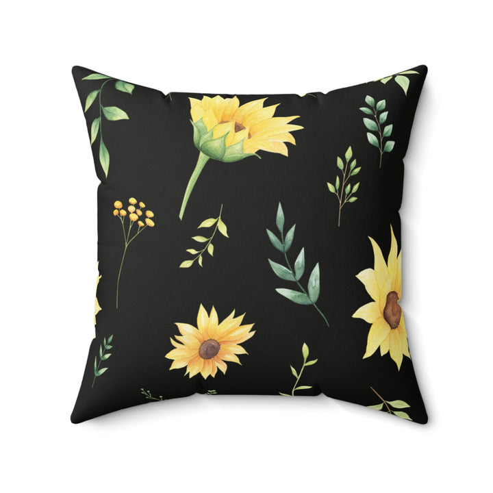 Midnight Sunflower Faux Suede Square Pillow