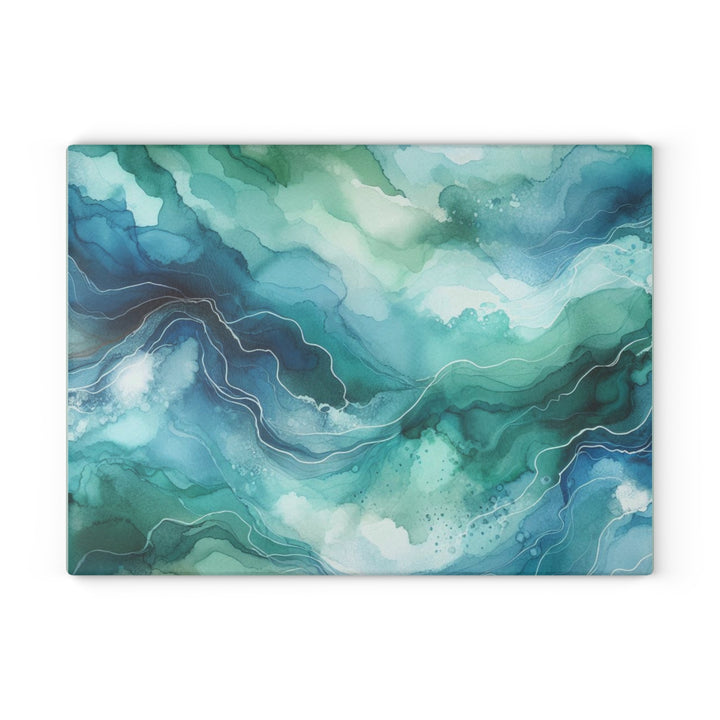 Teal Watercolor,  Glass Cutting Board