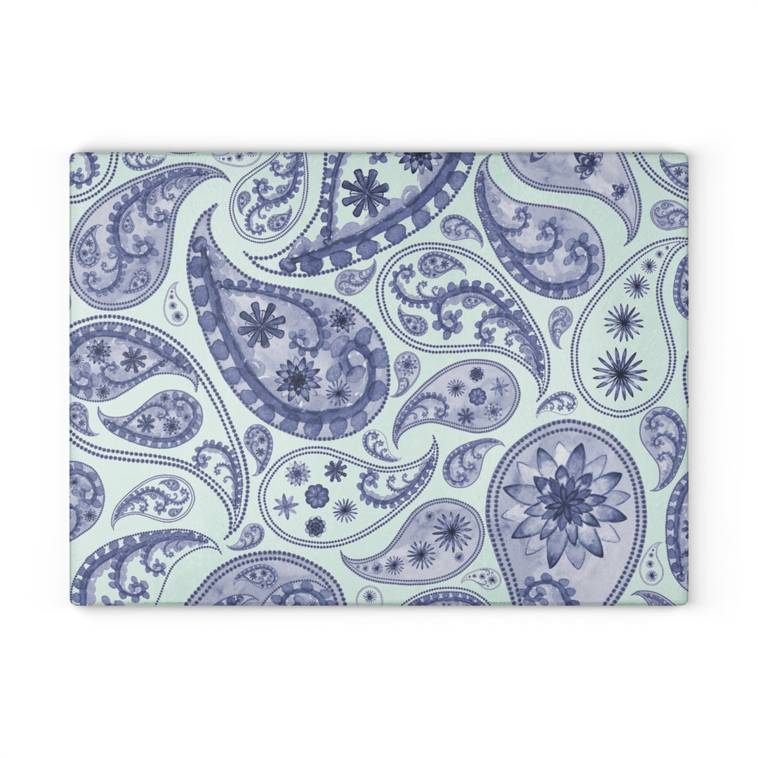 Blue Paisley Glass Cutting Board