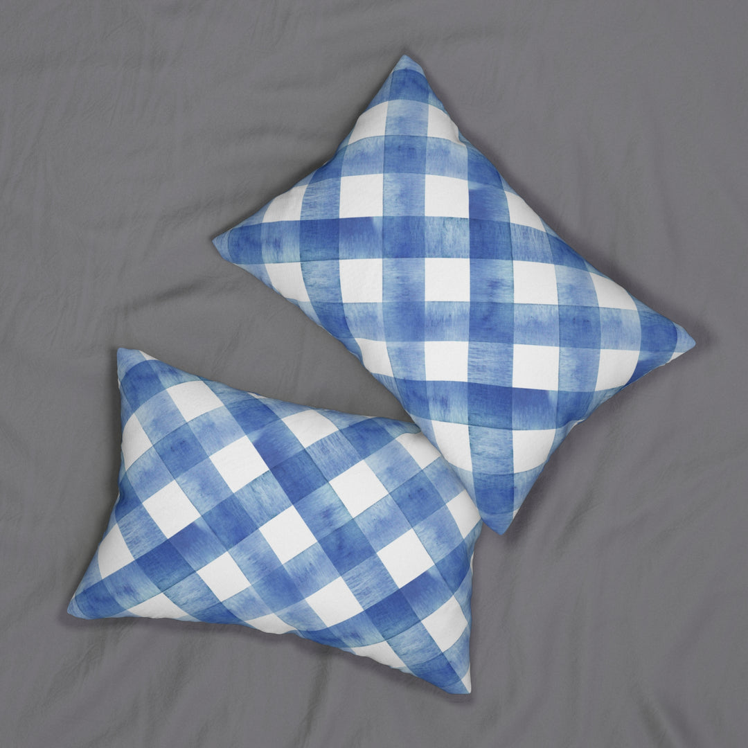 Blue Gingham Spun Polyester Lumbar Pillow