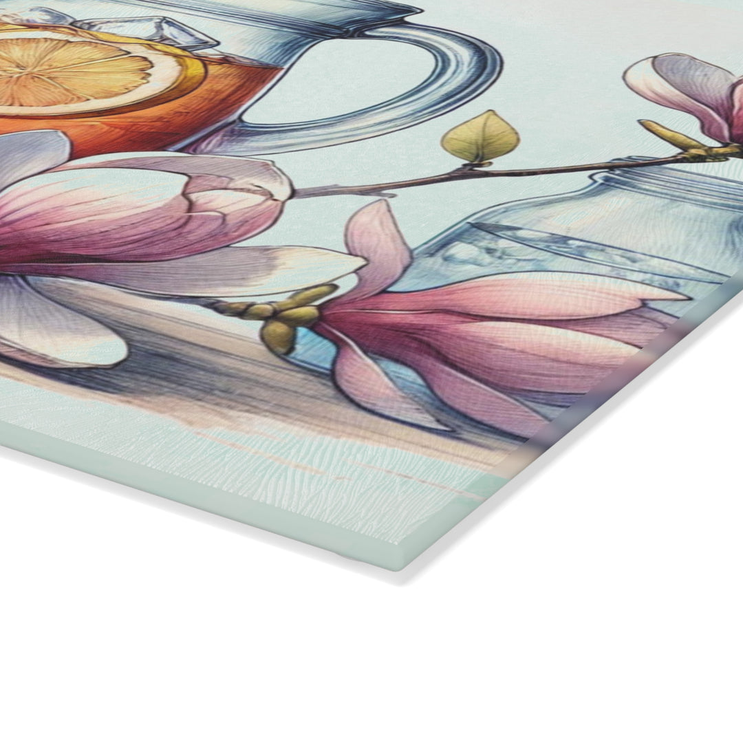 Sweet Tea and Magnolias Glass Cutting Board