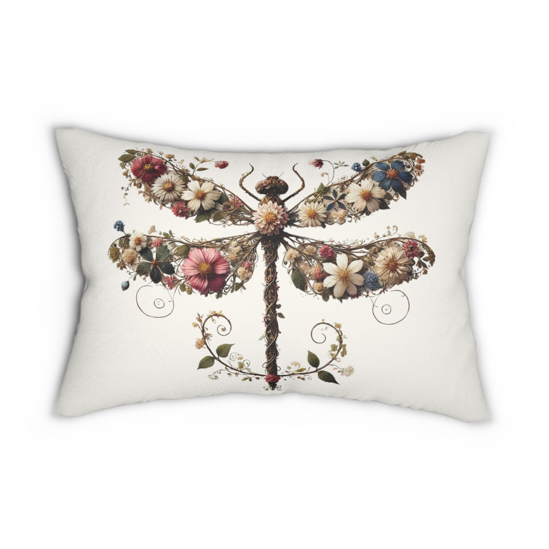 Flowered Dragonfly Spun Polyester Lumbar Pillow