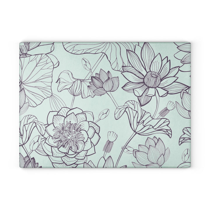 Etched Flowers Glass Cutting Board