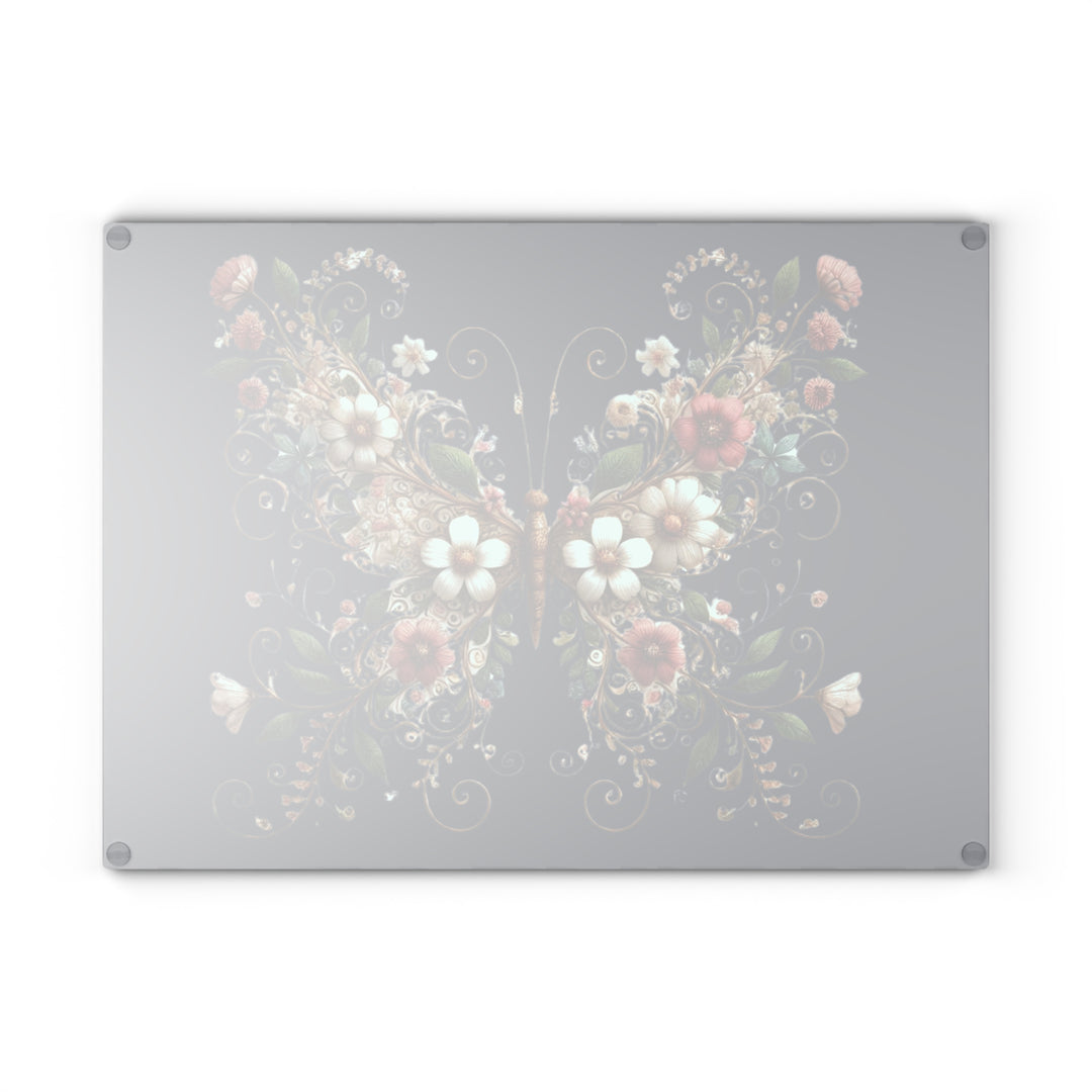 Flowered Butterfly Glass Cutting Board