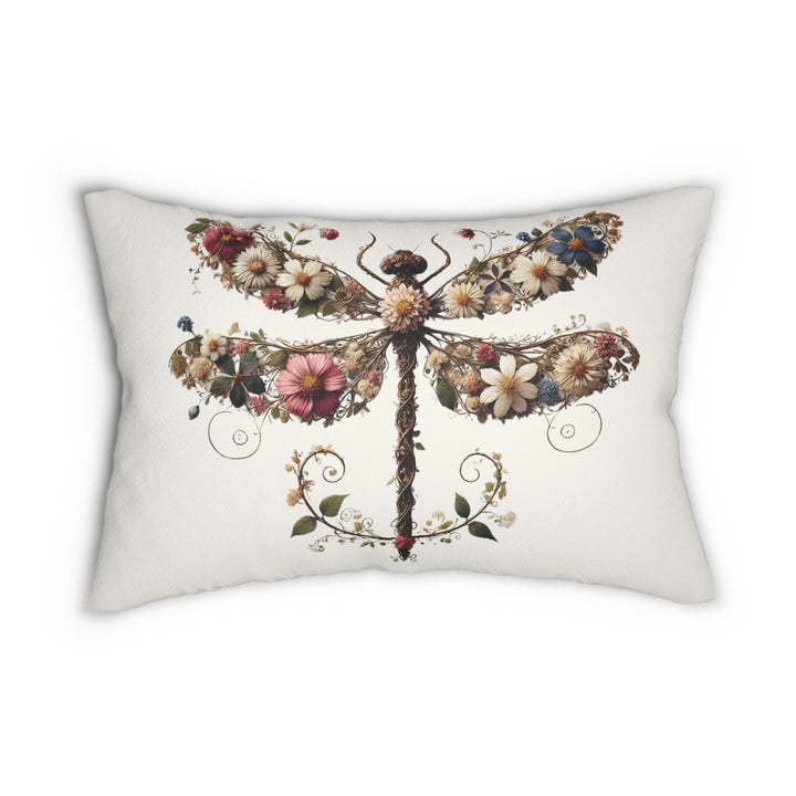 Flowered Dragonfly Spun Polyester Lumbar Pillow