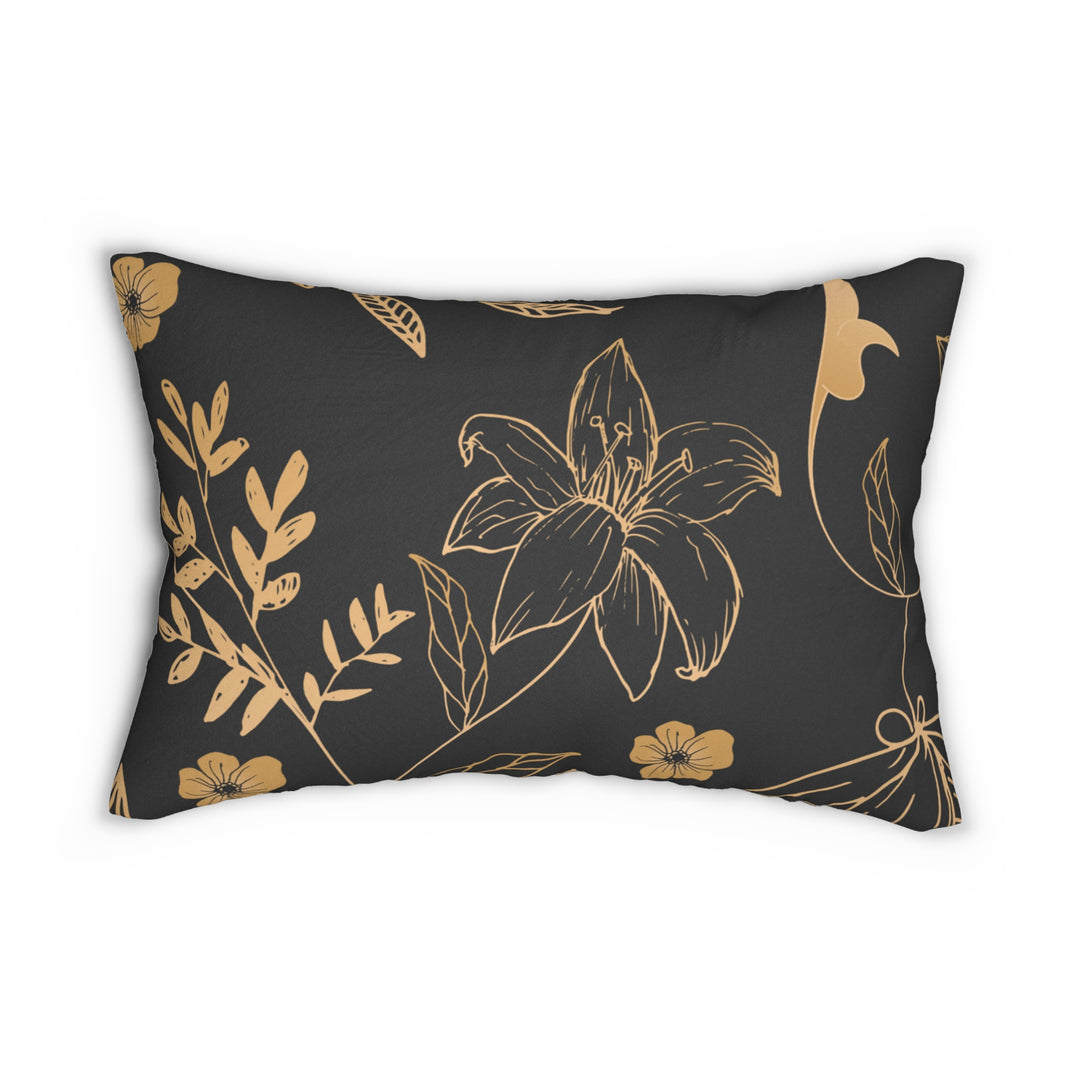 Golden Flowers Spun Polyester Lumbar Pillow