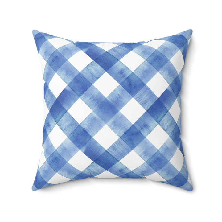 Blue Gingham Faux Suede Square Pillow