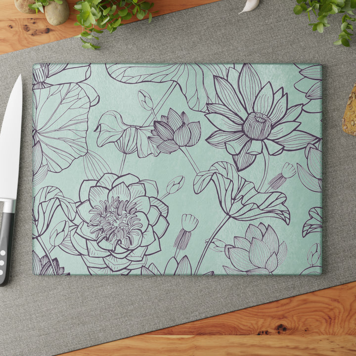 Etched Flowers Glass Cutting Board