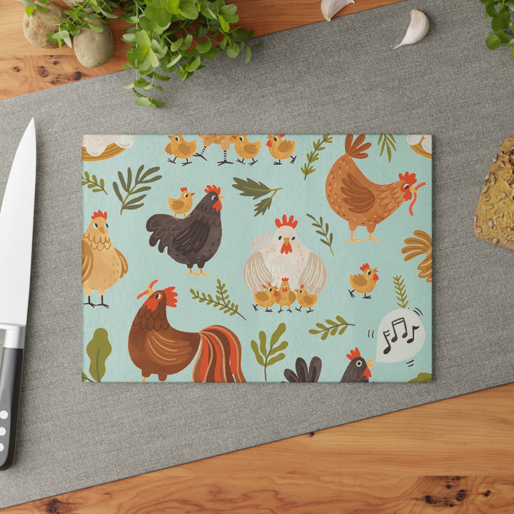 Chicken and Rooster Glass Cutting Board