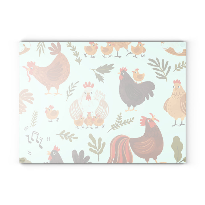 Chicken and Rooster Glass Cutting Board