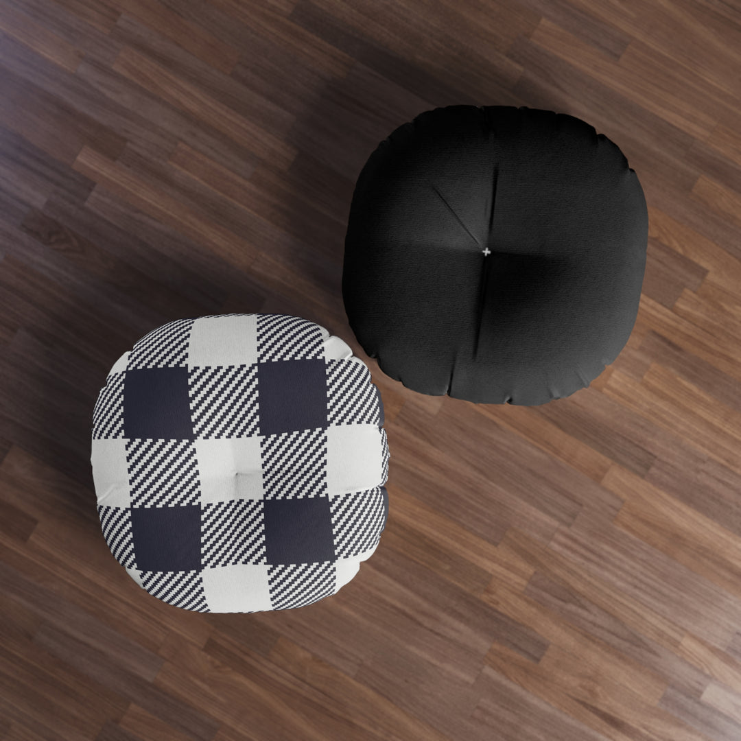 Checkered Tufted Floor Pillow, Round