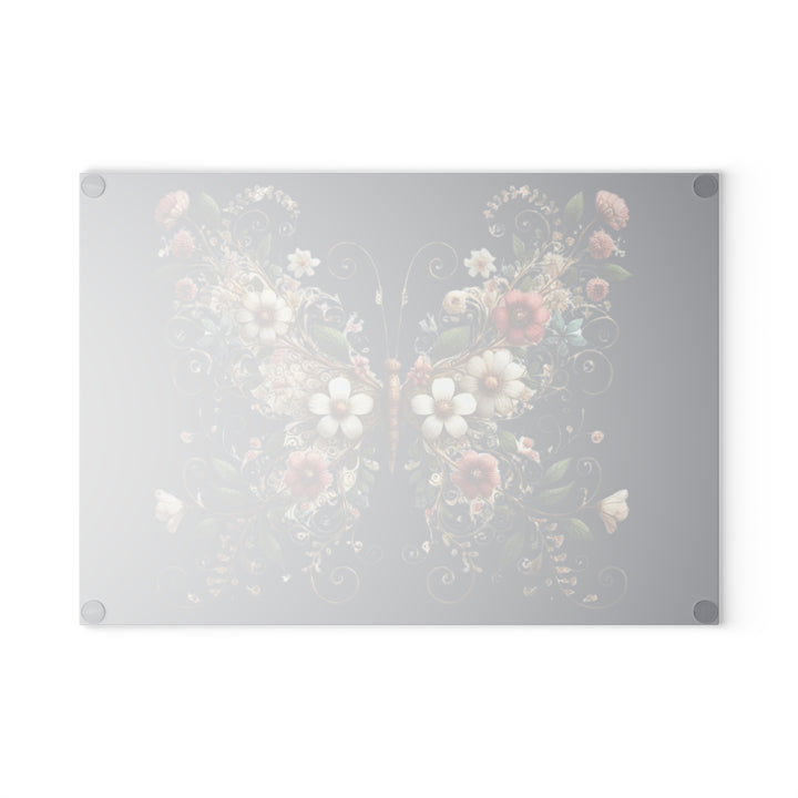 Flowered Butterfly Glass Cutting Board