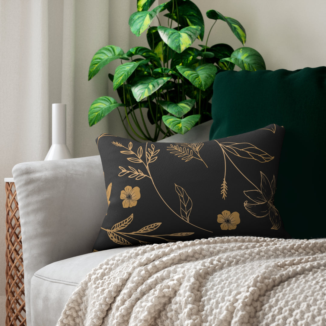 Golden Flowers Spun Polyester Lumbar Pillow