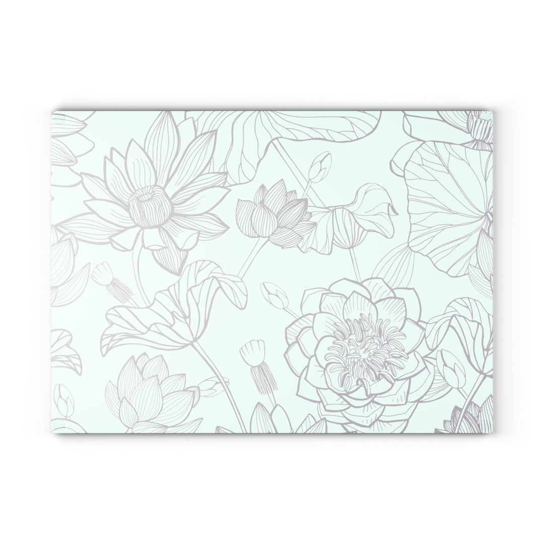 Etched Flowers Glass Cutting Board