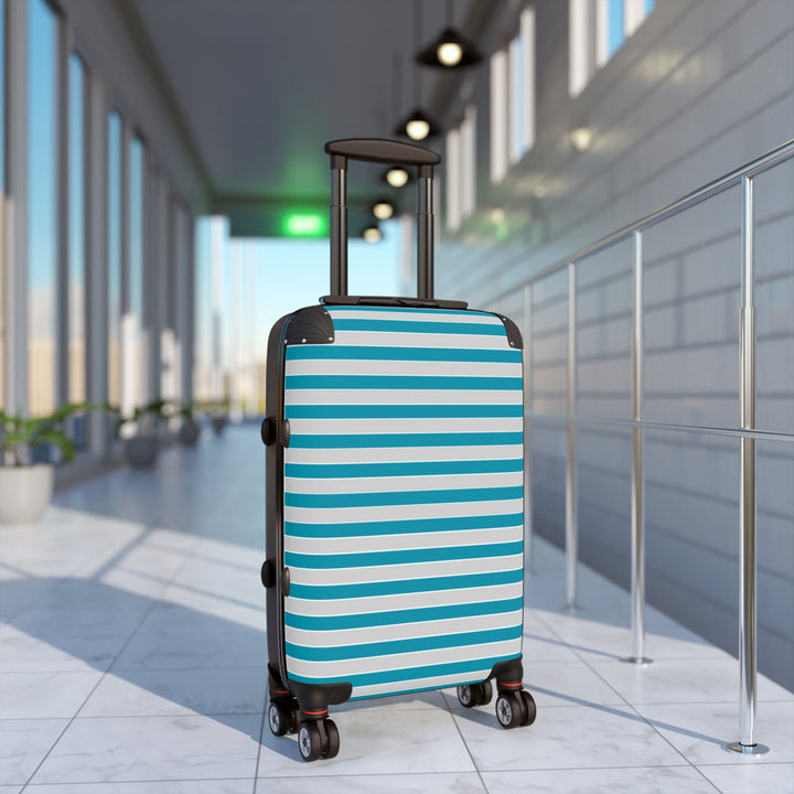 Teal and Grey Striped Suitcase