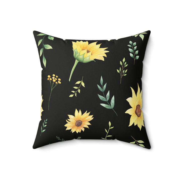 Midnight Sunflower Faux Suede Square Pillow