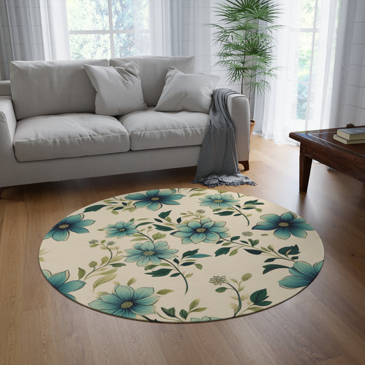 Blue Floral Round Rug