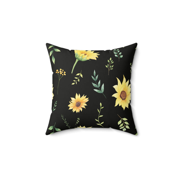 Midnight Sunflower Faux Suede Square Pillow