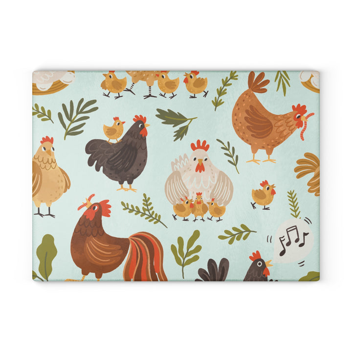 Chicken and Rooster Glass Cutting Board