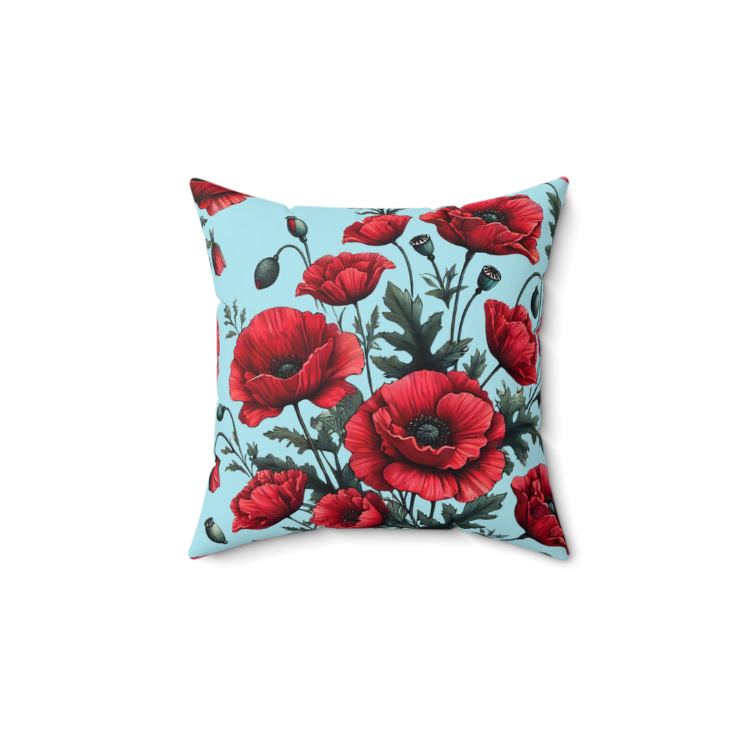 Red Poppies Faux Suede Square Pillow