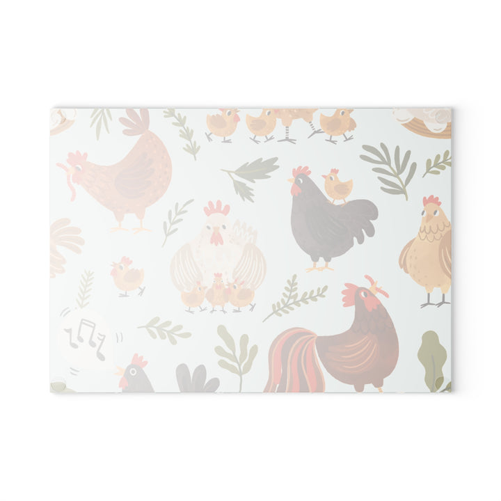 Chicken and Rooster Glass Cutting Board