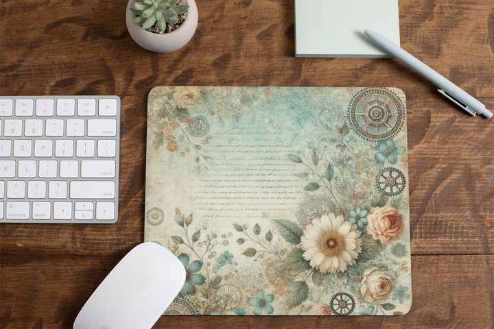 Vintage Flowers and Gears Mouse Pad (Rectangle)