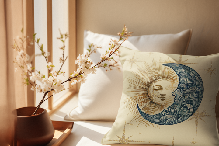 Sun and Moon Faux Suede Square Pillow