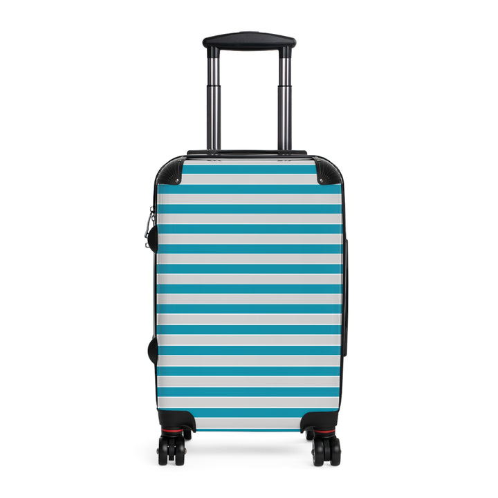 Teal and Grey Striped Suitcase